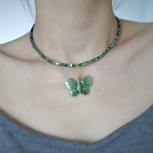 YIHE Ceramic Necklace "Green Butterfly"