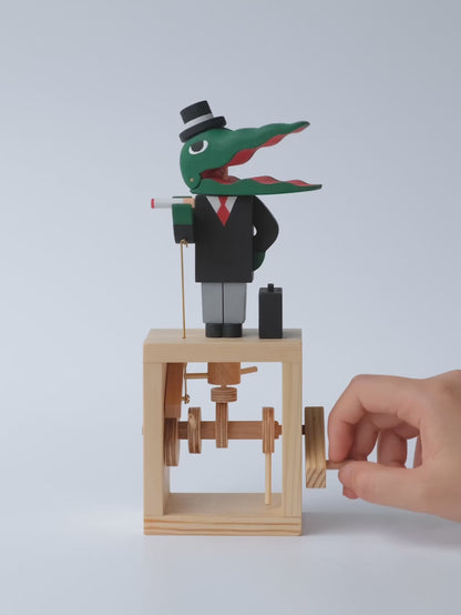 Handcrafted Wooden Automaton "Mr. Crocodile, the Traveller"
