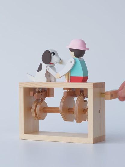 Handcrafted Wooden Automaton "Shake Hands, Good Dog - Big White"
