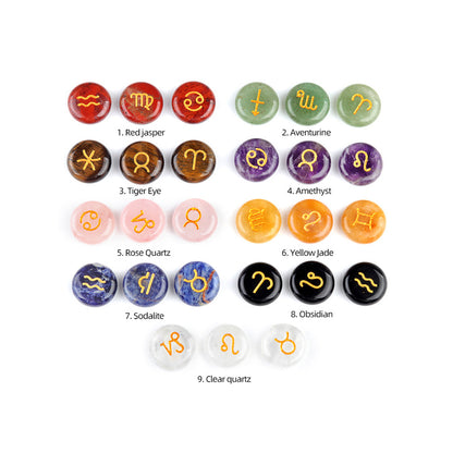 Zodiac Constellations Crystal Rune Stones (12-Piece, Round)