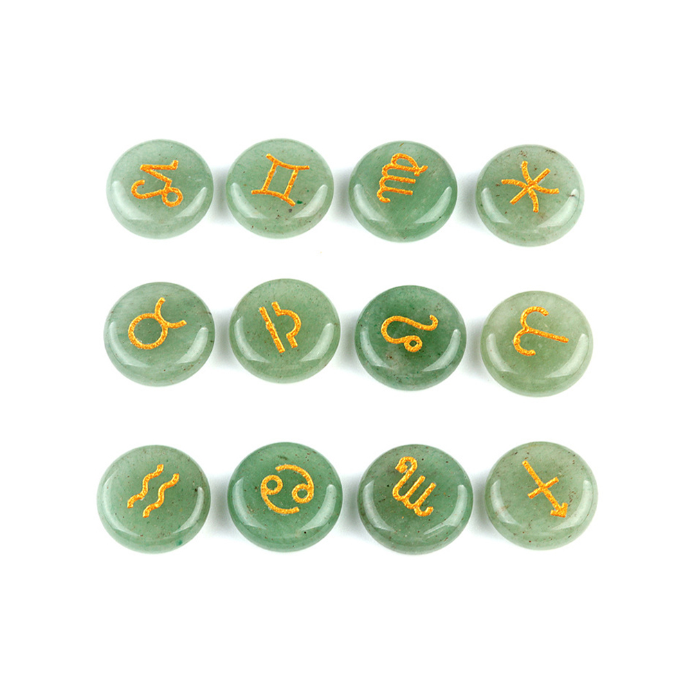 Zodiac Constellations Crystal Rune Stones (12-Piece, Round)
