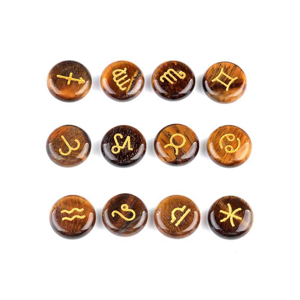 Zodiac Constellations Crystal Rune Stones (12-Piece, Round)