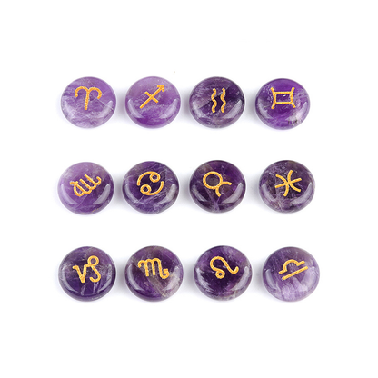 Zodiac Constellations Crystal Rune Stones (12-Piece, Round)