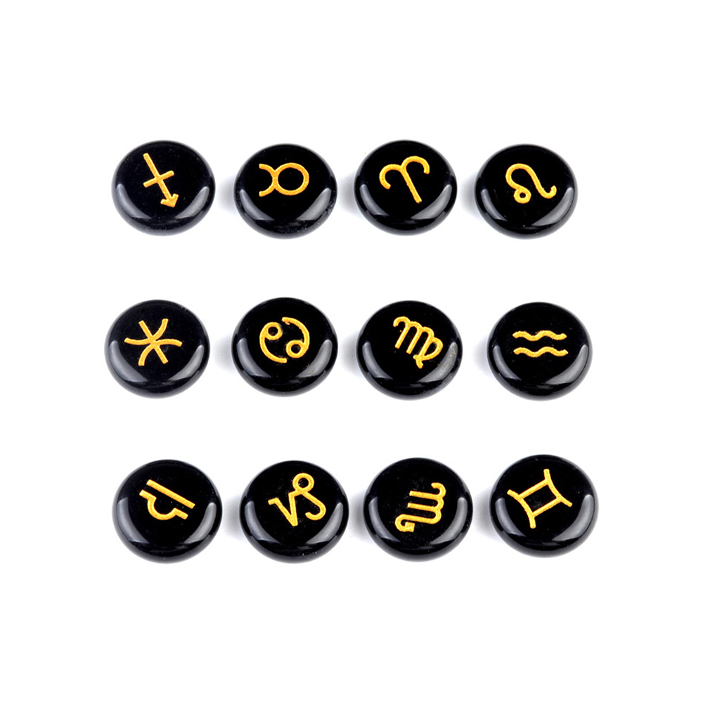 Zodiac Constellations Crystal Rune Stones (12-Piece, Round)