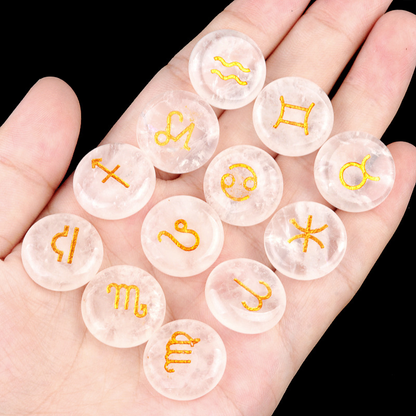 Zodiac Constellations Crystal Rune Stones (12-Piece, Round)