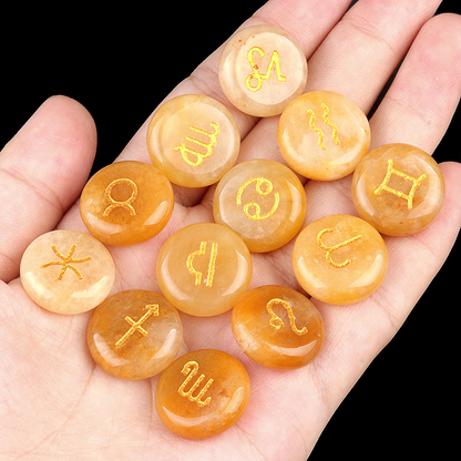 Zodiac Constellations Crystal Rune Stones (12-Piece, Round)