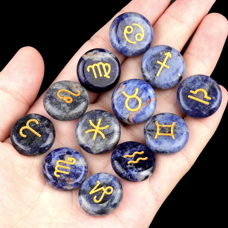 Zodiac Constellations Crystal Rune Stones (12-Piece, Round)