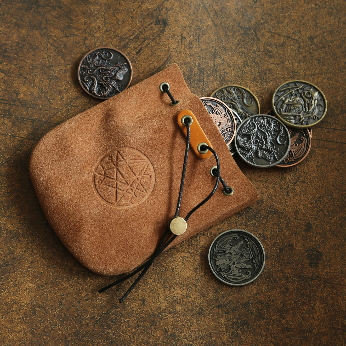 Lovecraftian Drawstring Suede Pouch