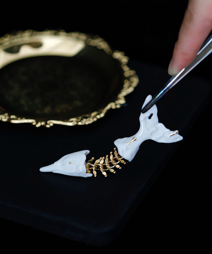 YIHE Ceramic Brooches "Fish, Bone, Fish"
