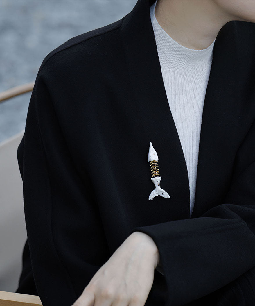 YIHE Ceramic Brooches "Fish, Bone, Fish"