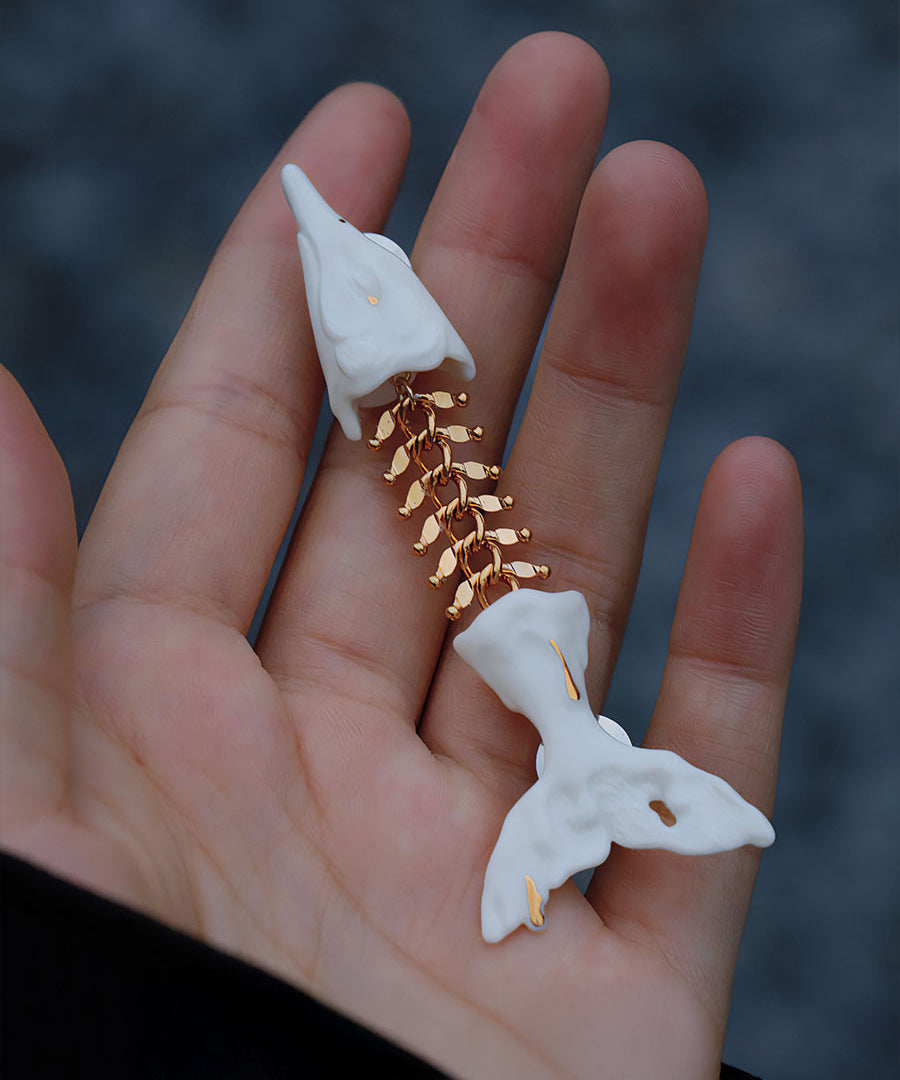 YIHE Ceramic Brooches "Fish, Bone, Fish"