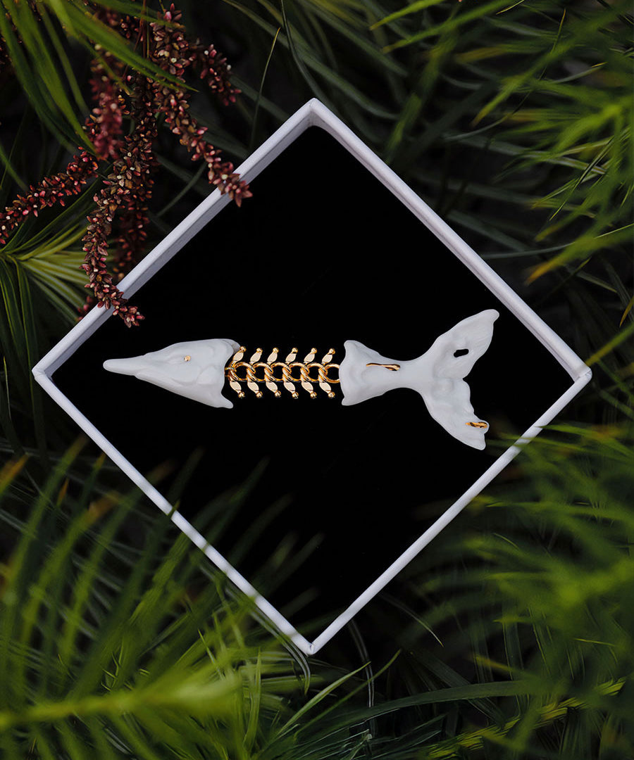 YIHE Ceramic Brooches "Fish, Bone, Fish"