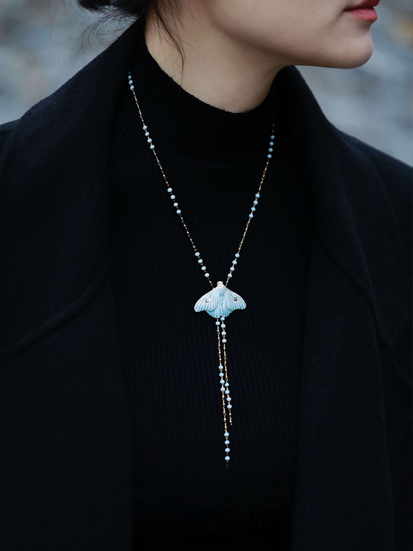 YIHE Ceramic Jewelry "Moth of Ash and Frost"