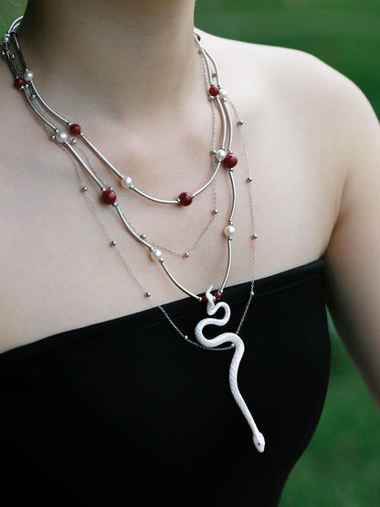 YIHE Ceramic Necklace "Red Bean Snake"