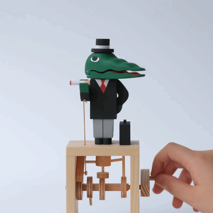 Handcrafted Wooden Automaton "Mr. Crocodile, the Traveller"
