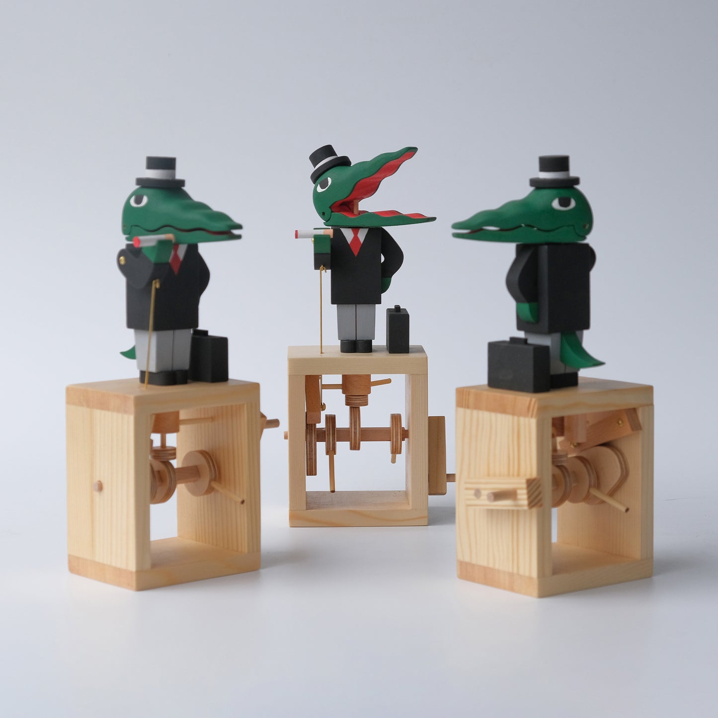 Handcrafted Wooden Automaton "Mr. Crocodile, the Traveller"
