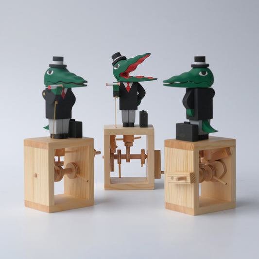 Handcrafted Wooden Automaton "Mr. Crocodile, the Traveller"
