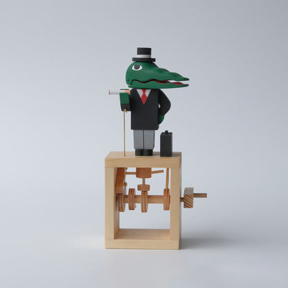 Handcrafted Wooden Automaton "Mr. Crocodile, the Traveller"