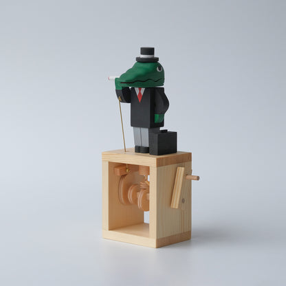 Handcrafted Wooden Automaton "Mr. Crocodile, the Traveller"