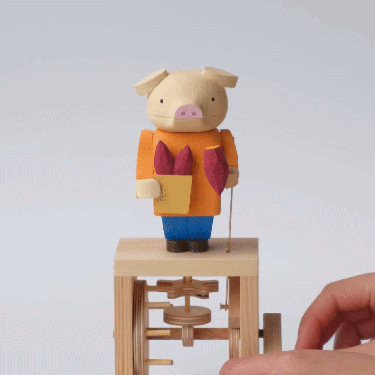 Handcrafted Wooden Automaton "It's Delicious"