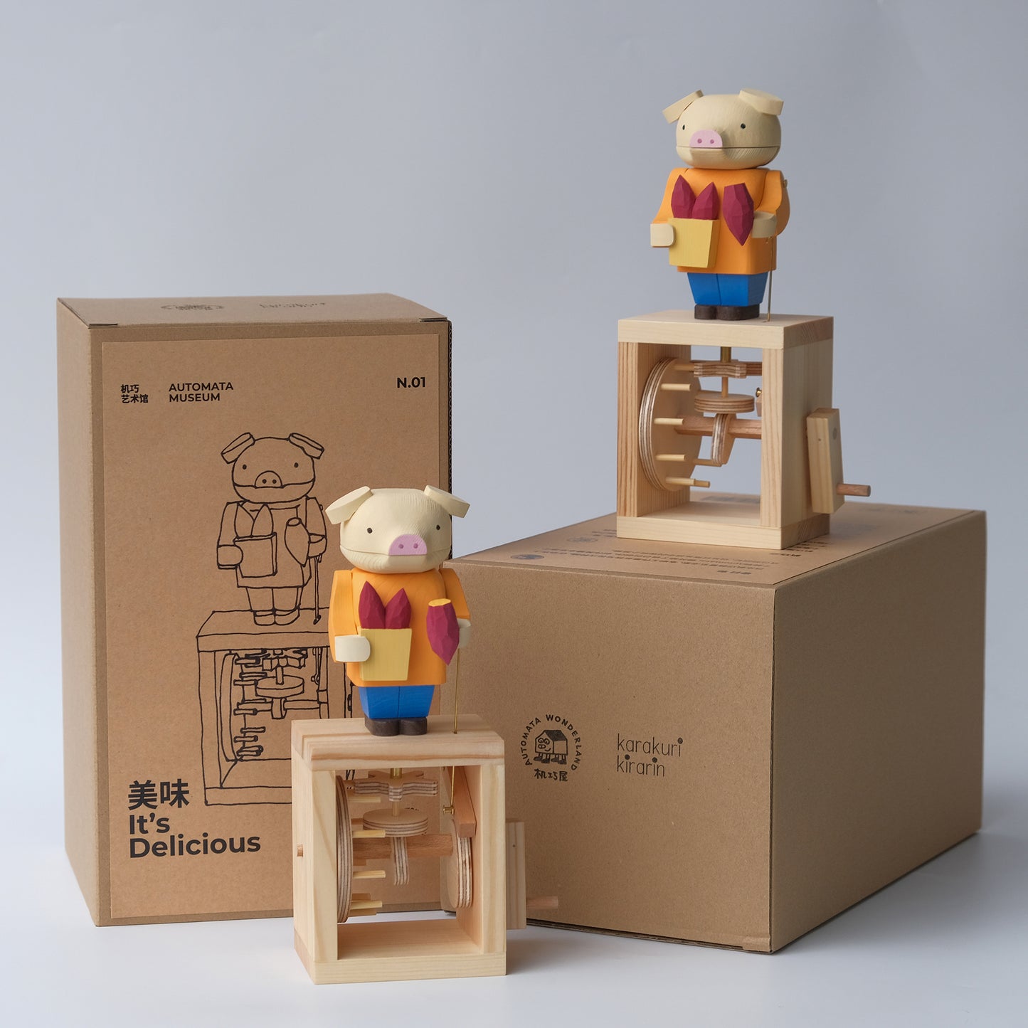 Handcrafted Wooden Automaton "It's Delicious"