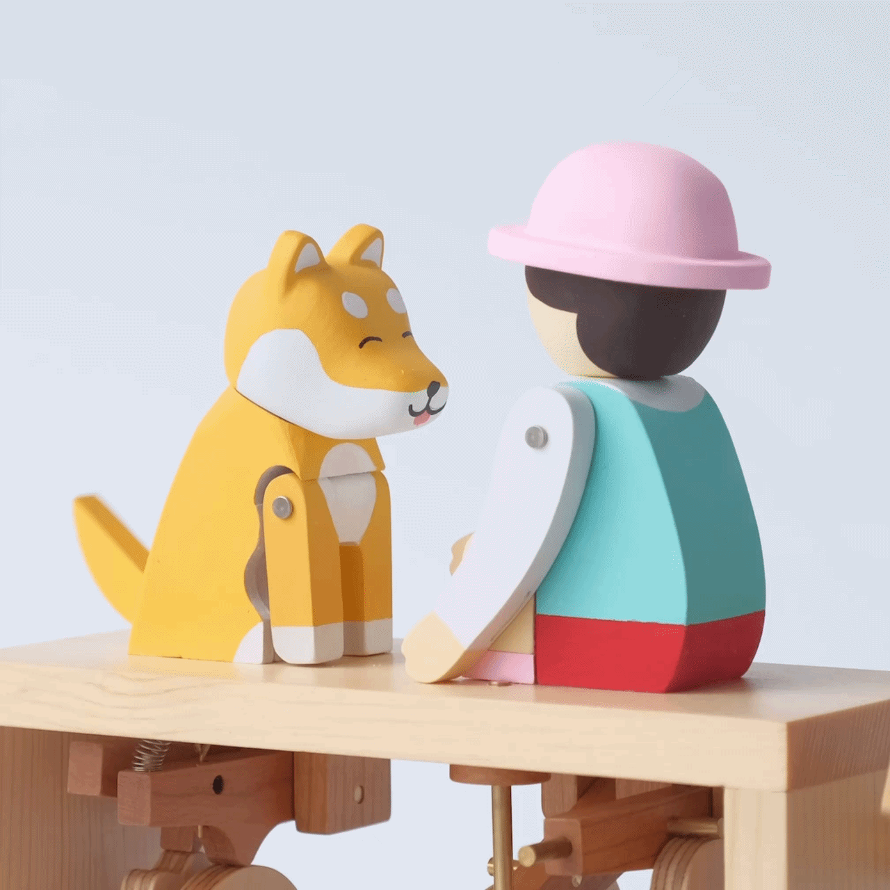 Handcrafted Wooden Automaton "Shake Hands, Good Dog - Shiba Inu"