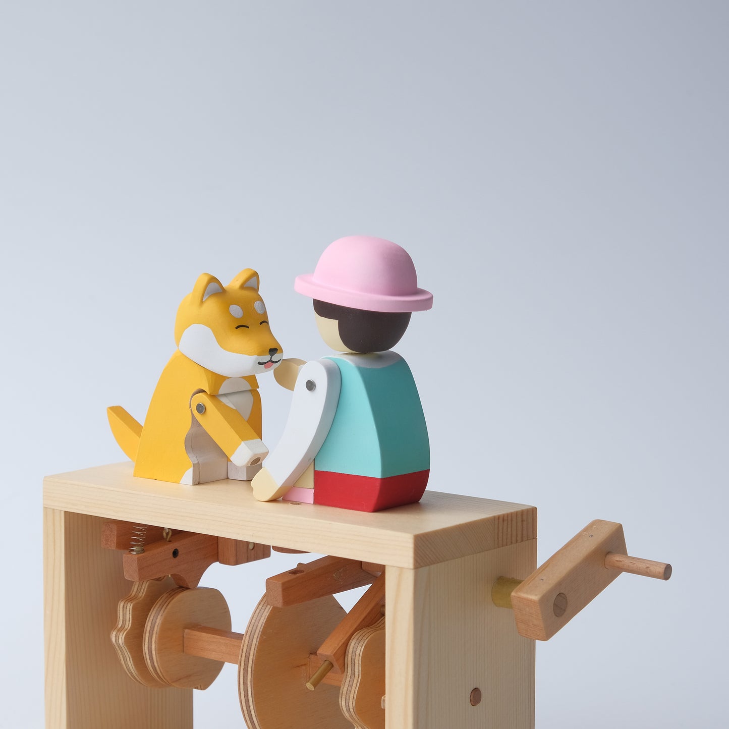 Handcrafted Wooden Automaton "Shake Hands, Good Dog - Shiba Inu"
