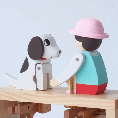 Handcrafted Wooden Automaton "Shake Hands, Good Dog - Big White"