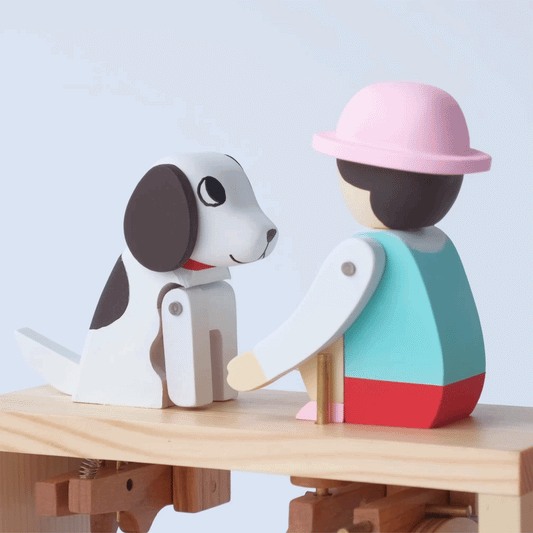 Handcrafted Wooden Automaton "Shake Hands, Good Dog - Big White"