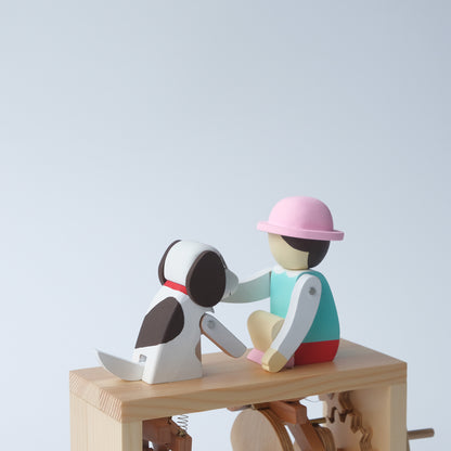 Handcrafted Wooden Automaton "Shake Hands, Good Dog - Big White"