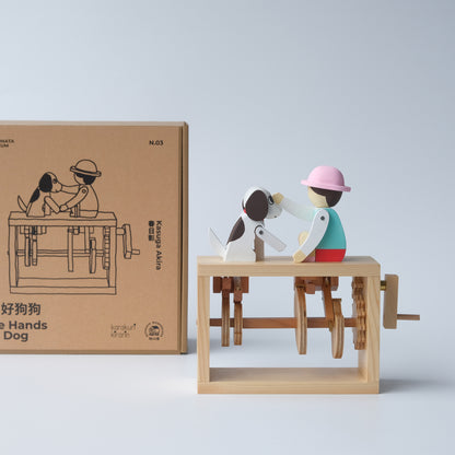 Handcrafted Wooden Automaton "Shake Hands, Good Dog - Big White"