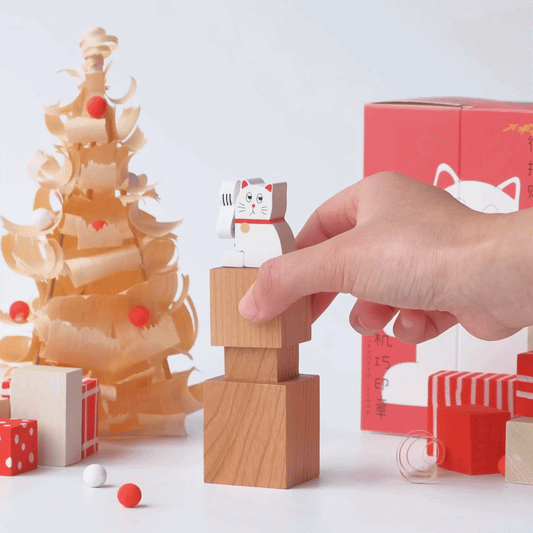 Wooden Automata Stamp "Lazy Lucky White Cat"