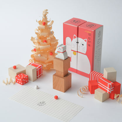 Wooden Automata Stamp "Lazy Lucky White Cat"