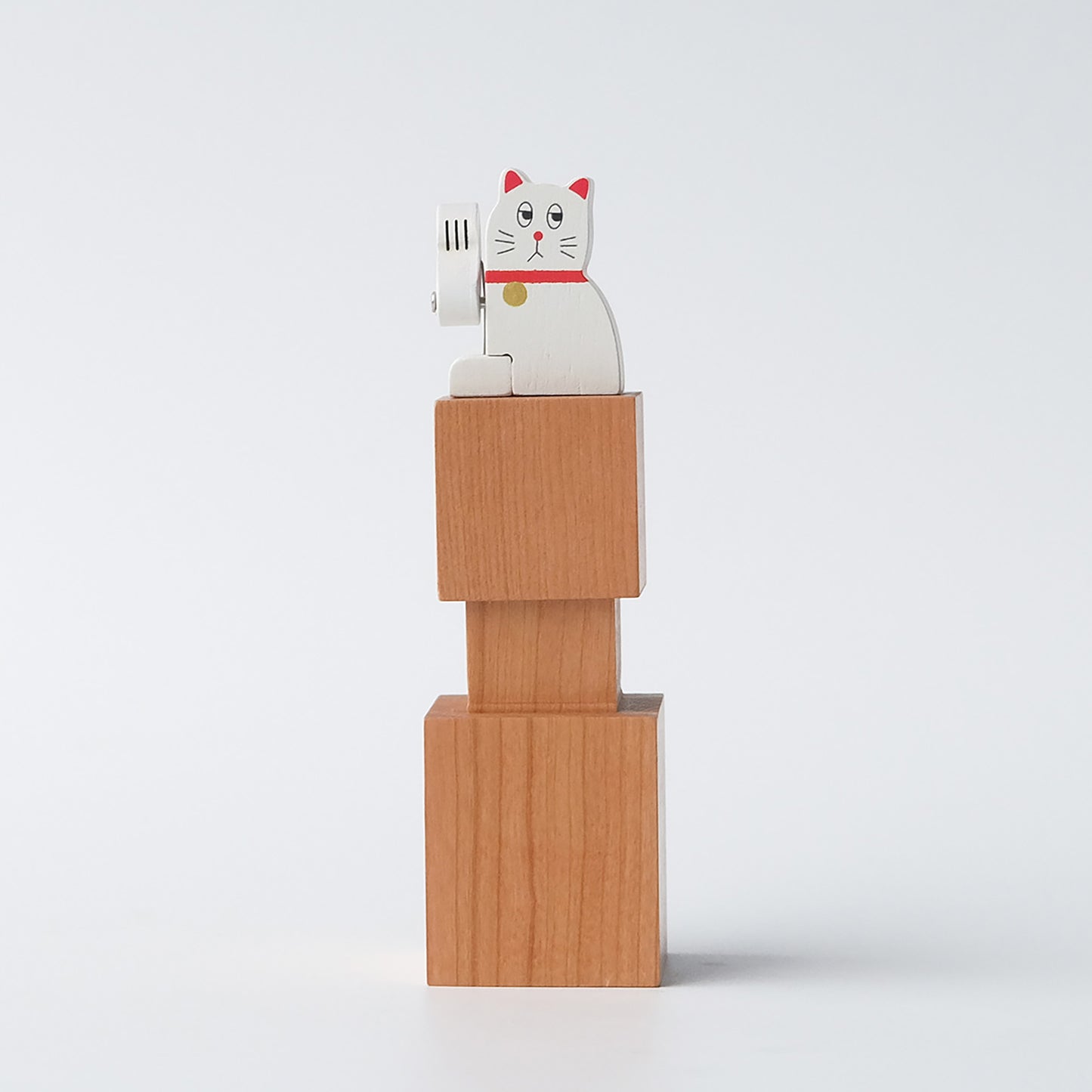 Wooden Automata Stamp "Lazy Lucky White Cat"
