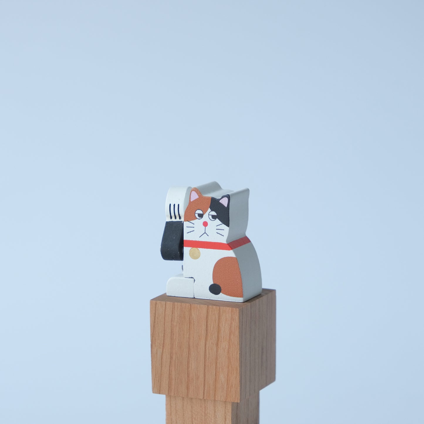 Wooden Automata Stamp "Lazy Lucky Calico Cat"