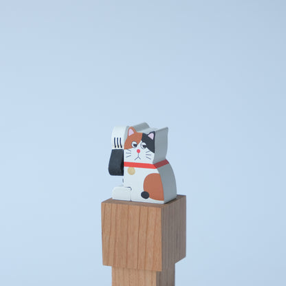 Wooden Automata Stamp "Lazy Lucky Calico Cat"