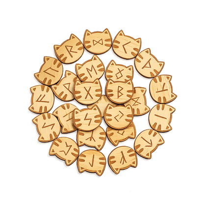 Cookie Cat Bamboo Elder Futhark Rune Set (25-Piece, Custom)