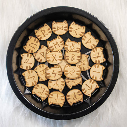 Cookie Cat Bamboo Elder Futhark Rune Set (25-Piece, Custom)