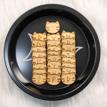 Cookie Cat Bamboo Elder Futhark Rune Set (25-Piece, Custom)
