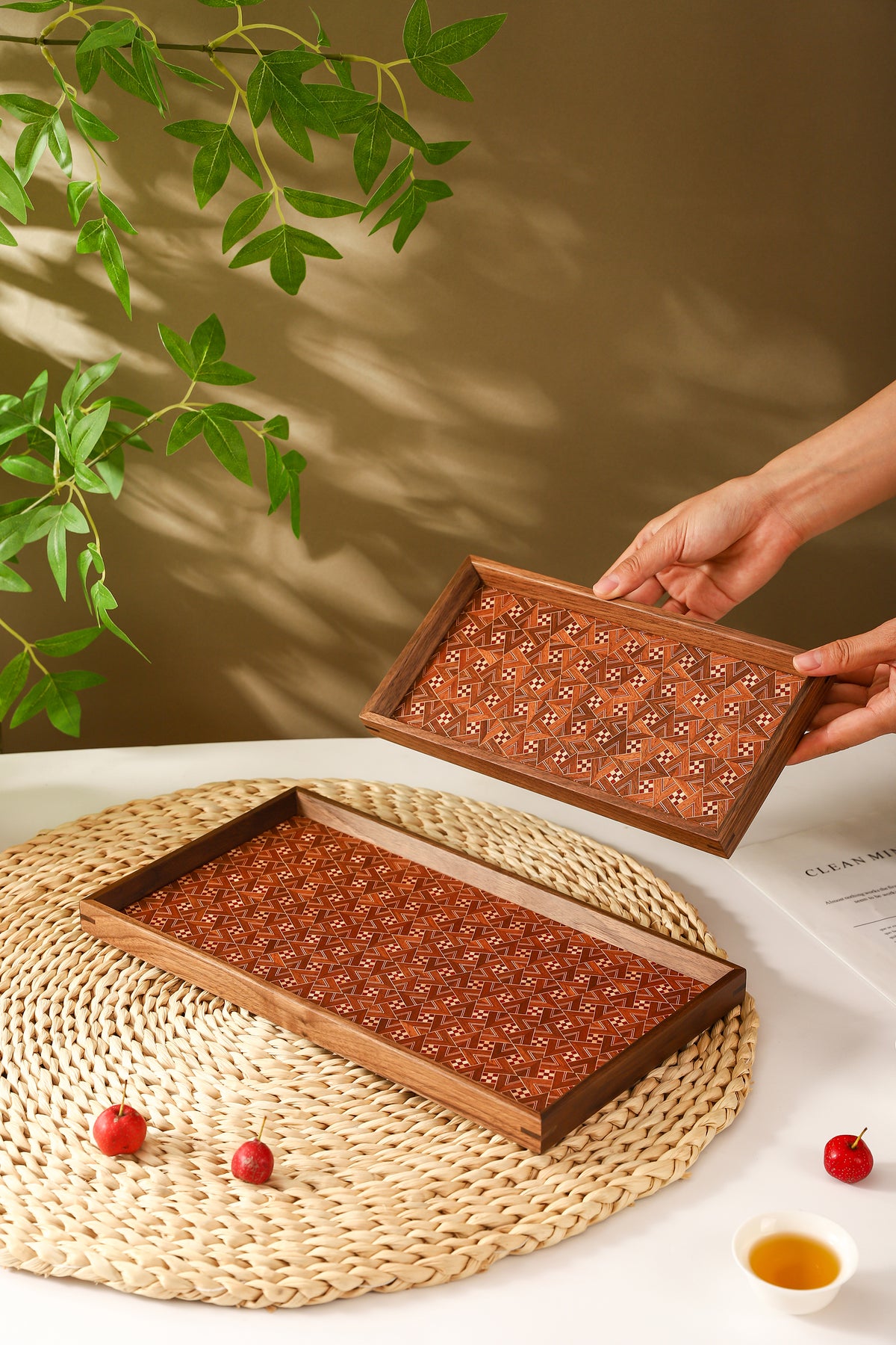 Marquetry Wooden Serving Tray by LEYIN