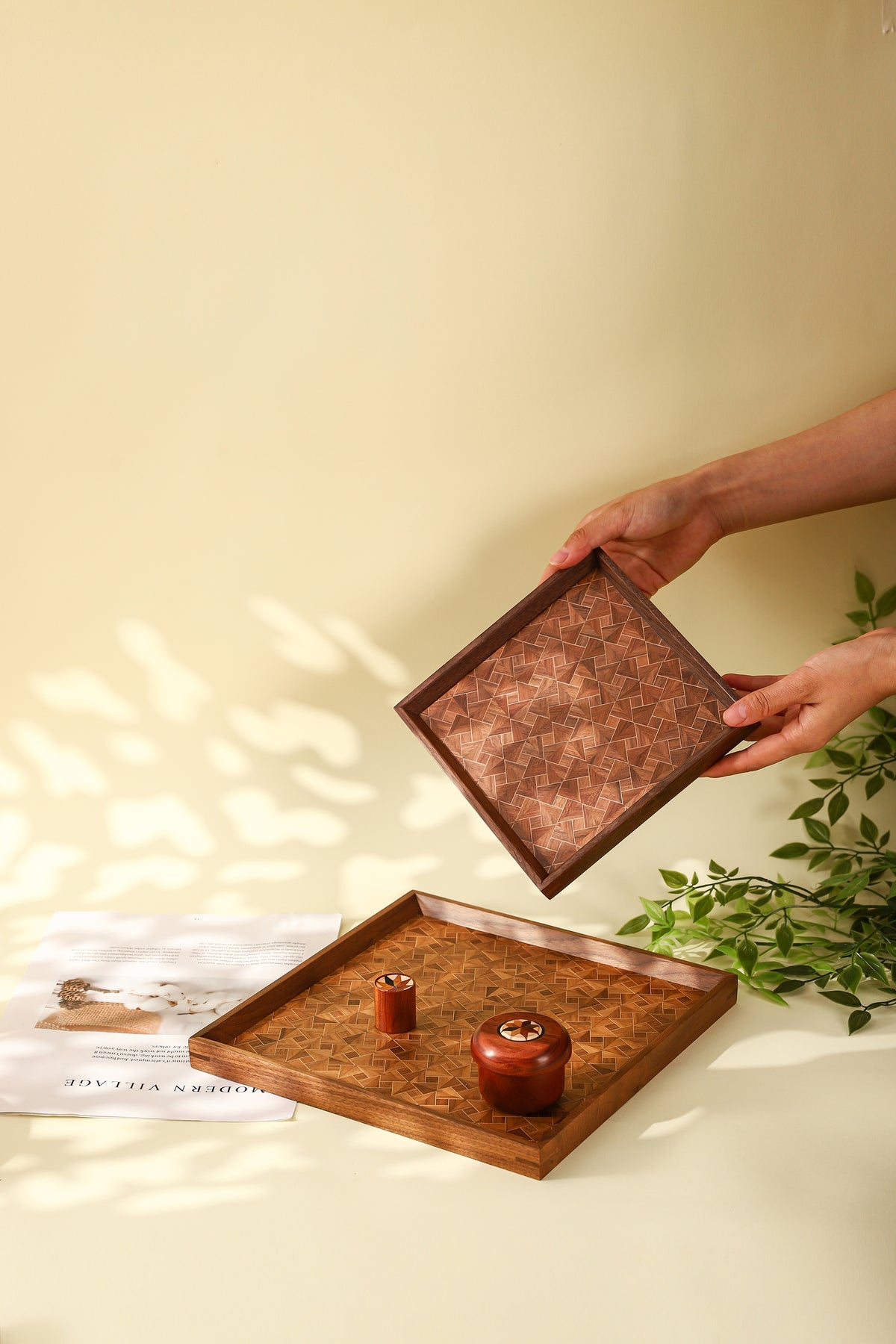 Marquetry Wooden Serving Tray by LEYIN