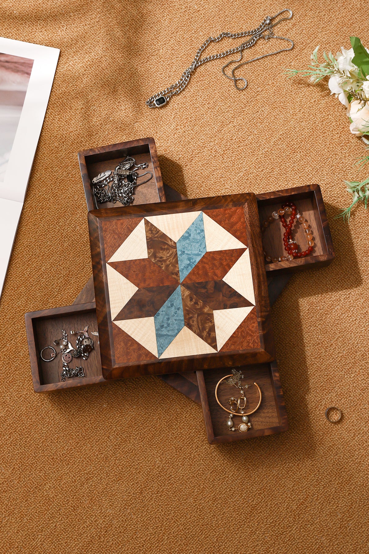 Rotating Multi-Drawer Wooden Jewelry Box by LEYIN