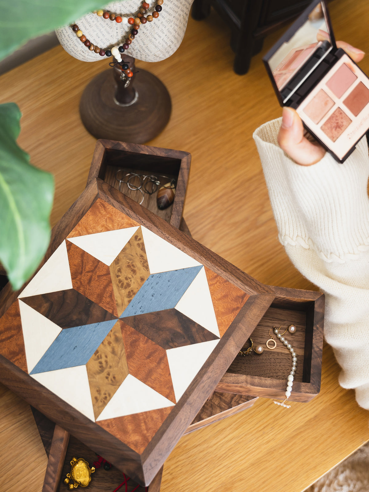 Rotating Multi-Drawer Wooden Jewelry Box by LEYIN