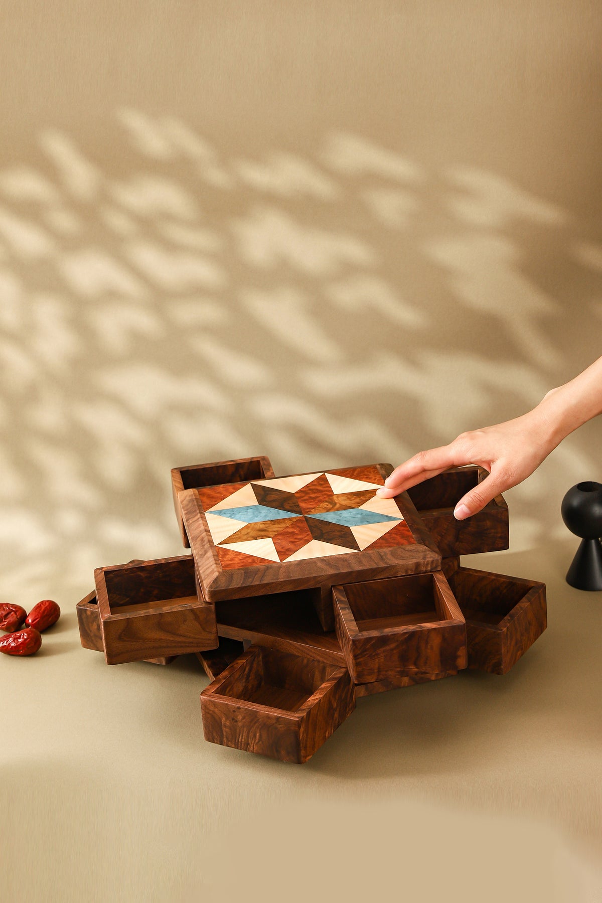 Rotating Multi-Drawer Wooden Jewelry Box by LEYIN